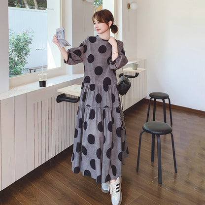 【ワンピース】フレンチレトロ 大きめドット柄ワンピース レディース 夏 2025新作 気質あるカジュアル ノースリーブワンピース【SHシリーズ】