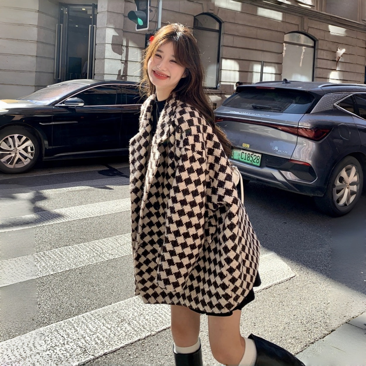 【アウター 】春 秋 冬 韓国風 新作 合わせやすい 厚手 チェック コート【JZシリーズ】