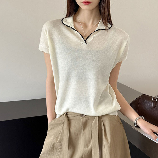 【トップス】襟付きTシャツ レディース 春新作 韓国風 ゆったり カジュアル 半袖 デザインTシャツ【JZシリーズ】