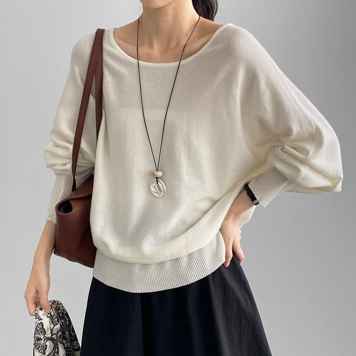 【トップス】ゆる感ニットトップス レディース 6%ウール混 素肌に優しい クルーネック 秋先取り ゆったりプルオーバー【JZシリーズ】