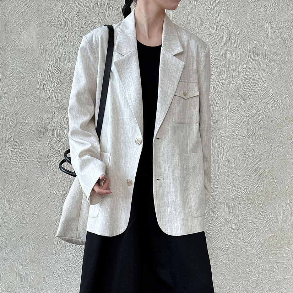 【アウター】フレンチ風 ポケット付きスーツジャケット レディース 秋新作 オーバーサイズ カジュアルアウター【SNシリーズ】