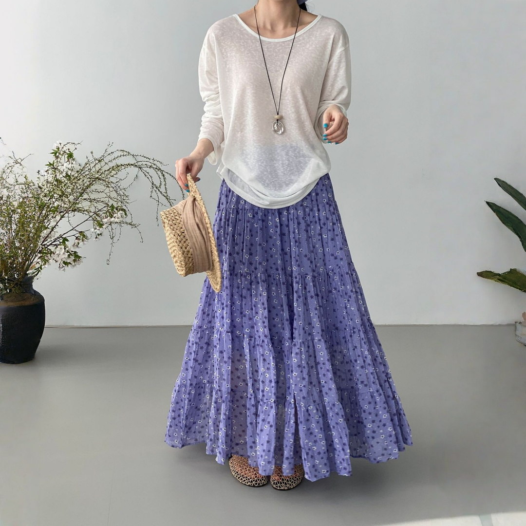 【ボトムス】モネガーデン風 小花柄 ナチュラル フレッシュ スカート 【SHシリーズ】