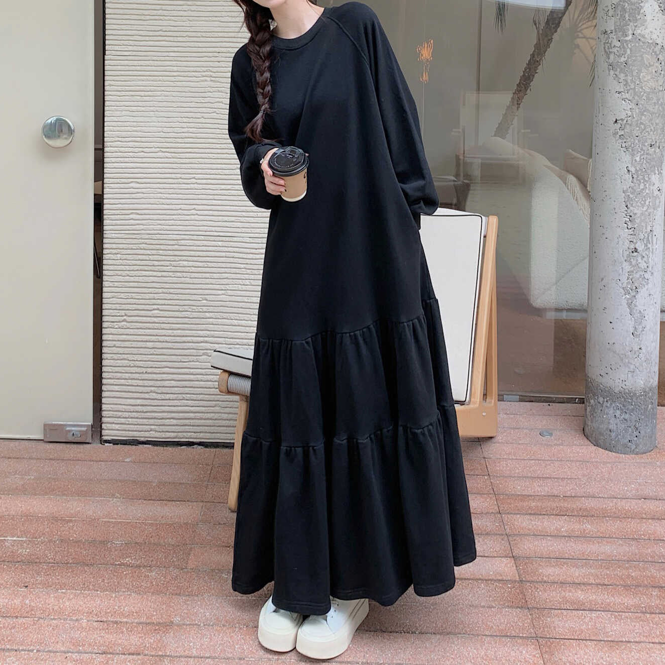 ワンピース】大きいサイズ ゆったり 着痩せ 体型カバー 長袖 ワンピース】大きいサイズ ゆったり 着痩せ 体型カバー 長袖