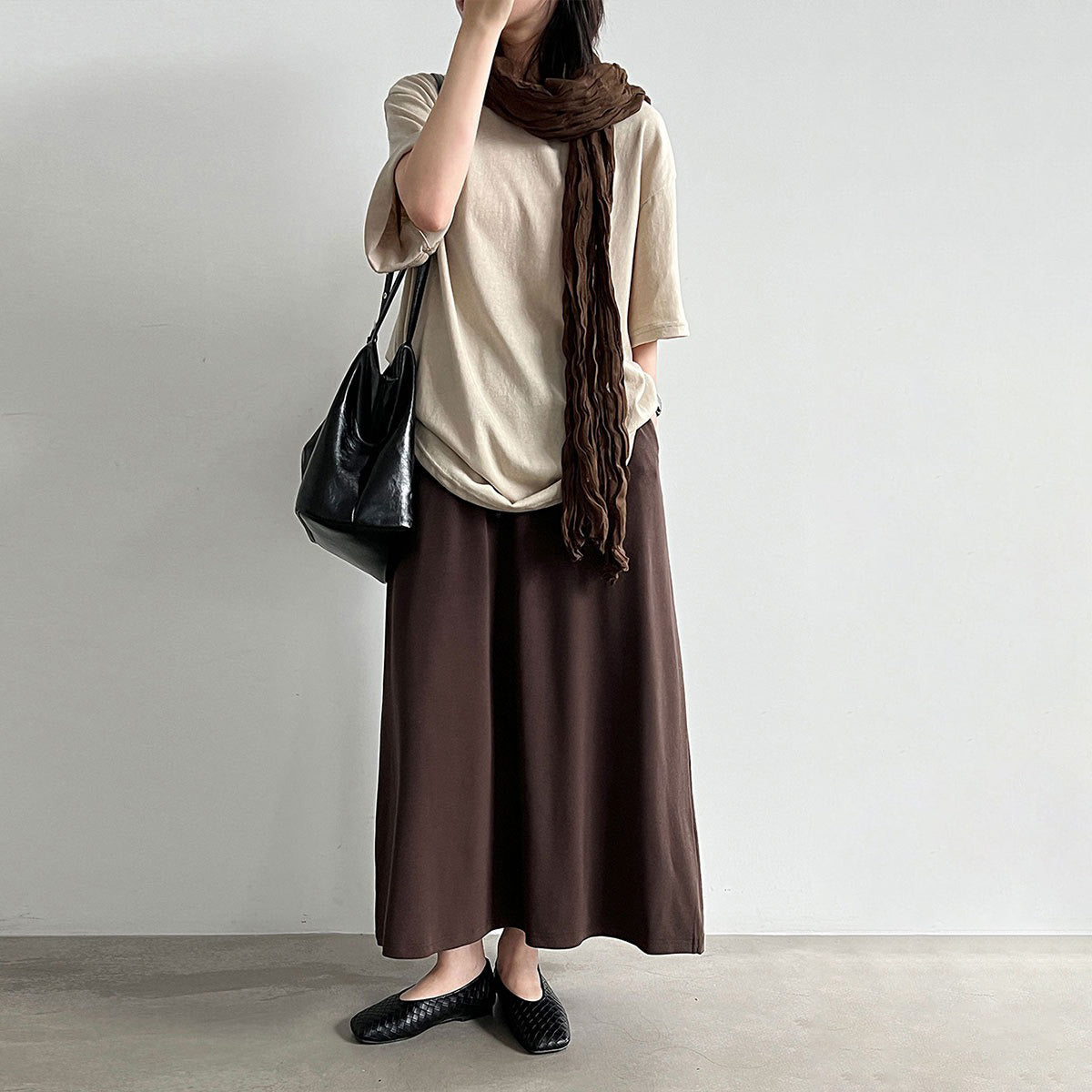 3点セット!【セットアップ】韓国風 リラックスTシャツ スカート スカーフ 3点セット レディース クルーネック 半袖 セットアップ 春夏コーデ【JZシリーズ】