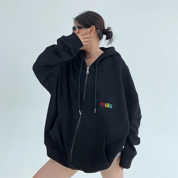 【アウター】ゆったりシルエット 刺繍入りフードスウェットジャケット レディース【FCシリーズ】