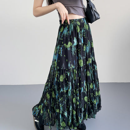 【ボトムス】ポケット付き花柄 Aラインスカート レディース 春秋 ロングスカート プリーツ ミディ丈【SHシリーズ】