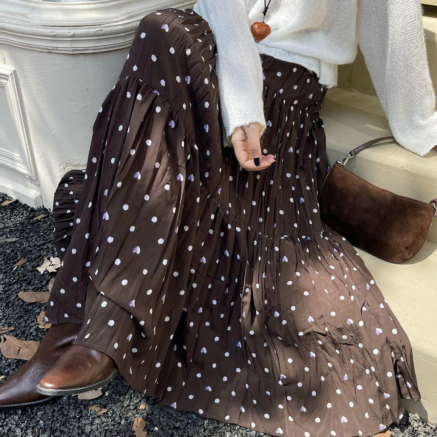 【ボトムス】レトロ風 初秋新作 ハイウエスト スリム見え 切り替え 花柄プリーツ デザイン性スカート【SHシリーズ】