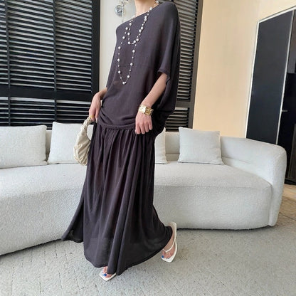 【セットアップ】ルーズでリラックス感 ドルマンスリーブ ニットトップス + ウエストゴム ハイウエストスカート 2点上下セット【JZシリーズ】