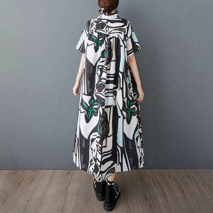 【ワンピース】韓国風 大きいサイズ レディース 夏新作 半袖 花柄 シャツワンピース ゆったりシルエット 着痩せ ミディ丈【SHシリーズ】