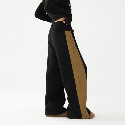 【ボトムス】✨配色切替デザイン♡ワイドストレートスウェットパンツ レディース ゆったり【FCシリーズ】【15~20日発送】