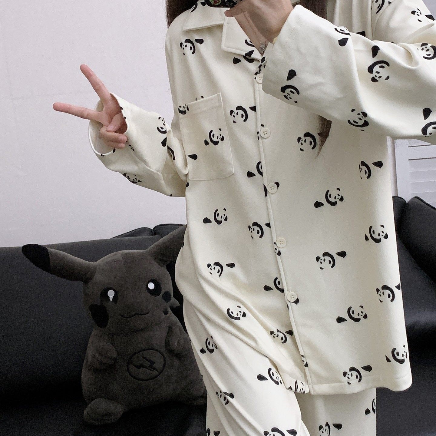 【インナー】パンダ柄 デロン 保温 ルームウェア ペア対応 男女兼用  カートゥーン 秋冬新作