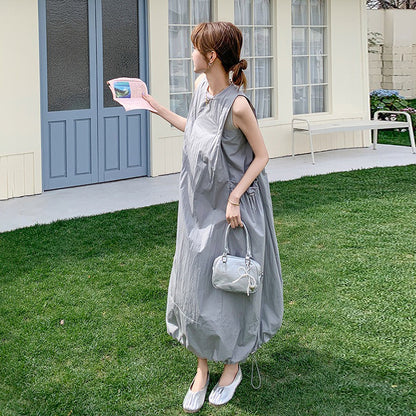 【ワンピース】グレーノースリーブワンピース 雰囲気たっぷりの抜け感シルエットで美しく見せる一枚【JZシリーズ】