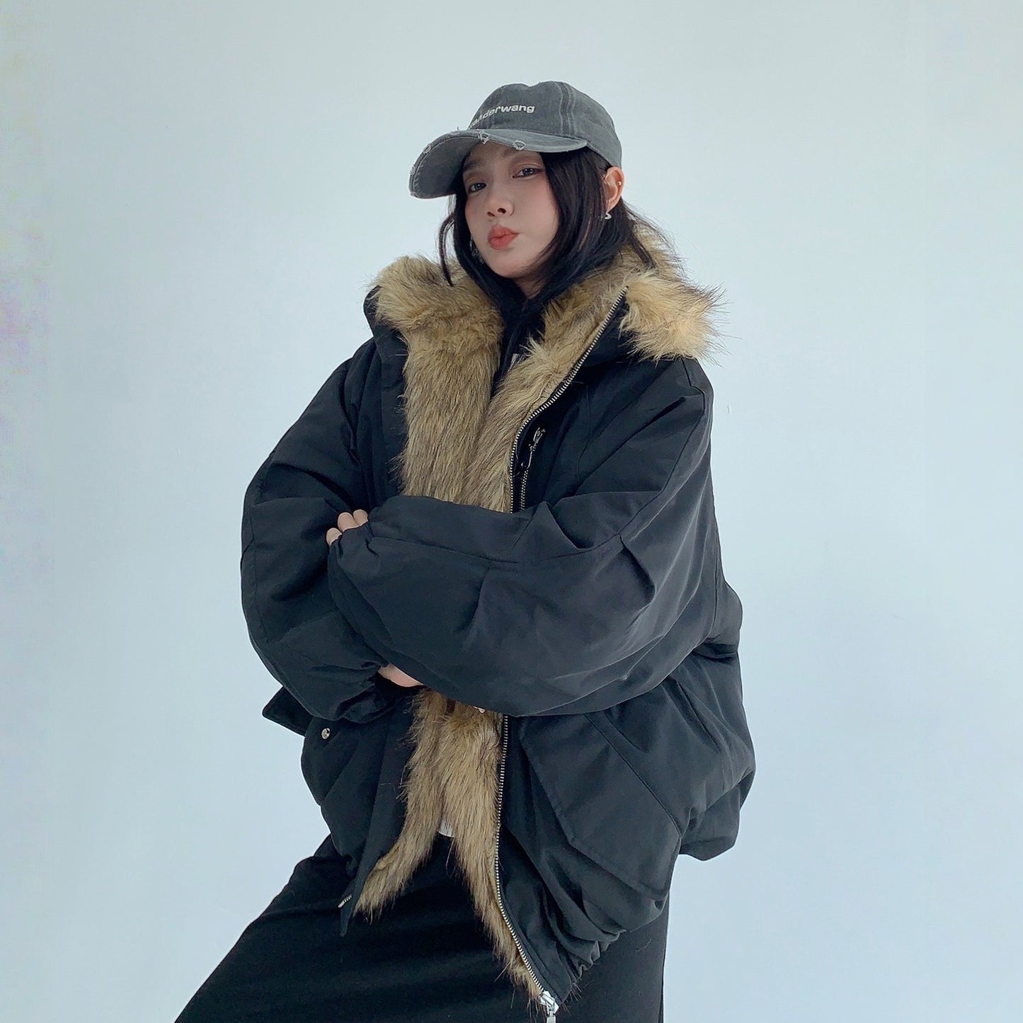 【アウター】春 秋 冬 ニッチ 切り替え ファー襟 厚手 中綿 ジャケット 【FCシリーズ】