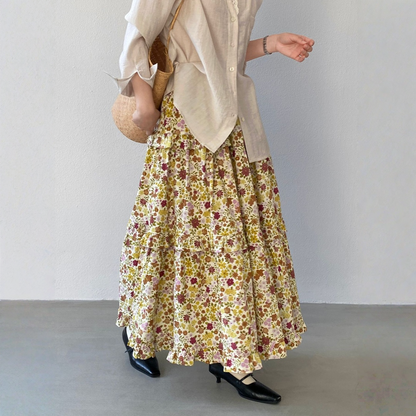 【ボトムス】小花柄 ハイウエスト Aライン スカート 【JZシリーズ】