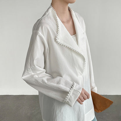 【トップス】レディース シャツ フリルデザイン 長袖 ゆったり 体型カバー 上品 高級感 カジュアル 春秋 ブラウス【JZシリーズ】