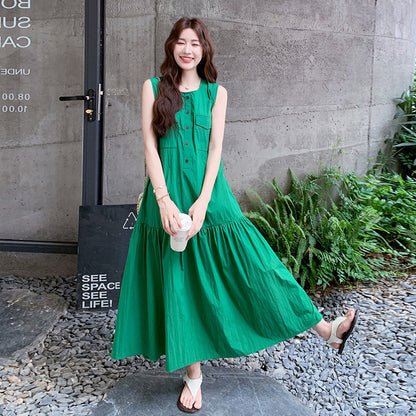 【ワンピース】ミントグリーン ノースリーブ ギャザー ワンピース 森ガール風 シャツワンピース 夏【JZシリーズ】