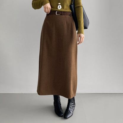 ベルト付き！【ボトムス】通勤向けレトロ 韓国風 ハイウエストスカート レディース すっきりAライン ミドル丈【SNシリーズ】