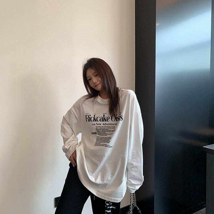【トップス】ゆるシルエット フロッキープリント 薄手 長袖Tシャツ 【FCシリーズ】