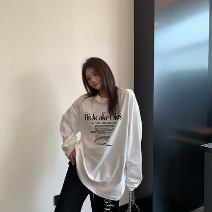 【トップス】ゆるシルエット フロッキープリント 薄手 長袖Tシャツ 【FCシリーズ】