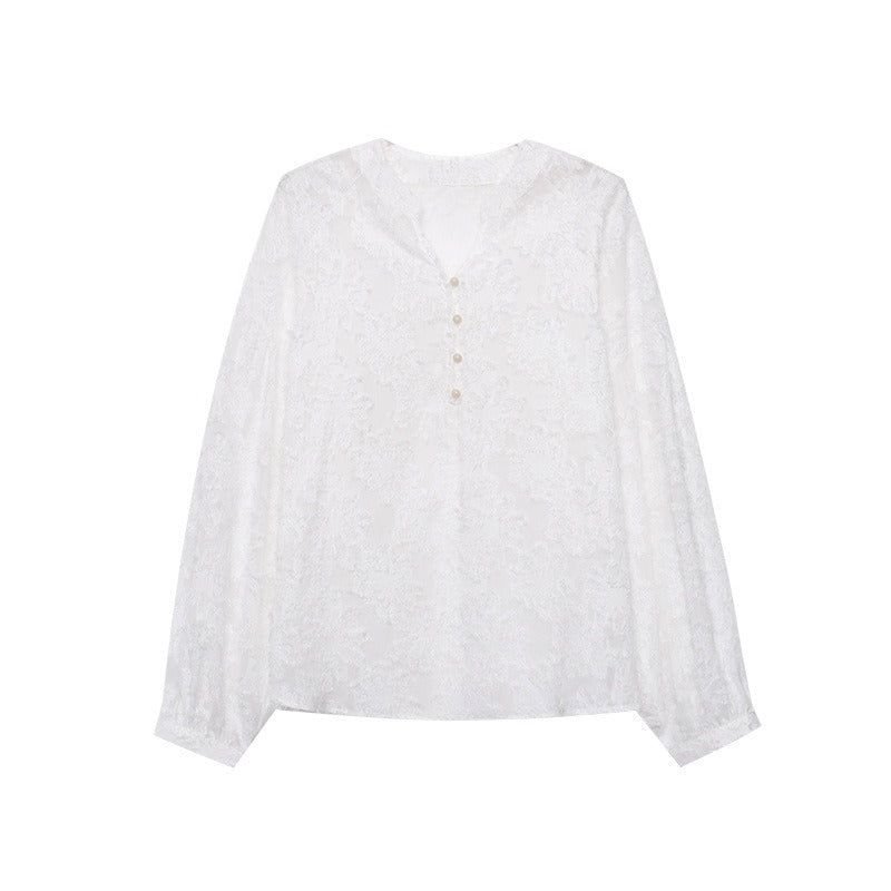 【トップス】カットワーク Vネック フレンチ フレンチ ブラウス 【SNシリーズ】