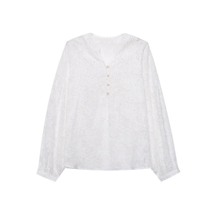 【トップス】カットワーク Vネック フレンチ フレンチ ブラウス 【SNシリーズ】