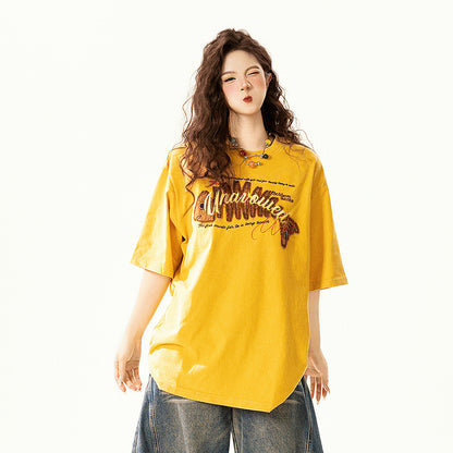 【トップス】ロゴ刺繍 Tシャツ レディース メンズ 夏 半袖 オーバーサイズ ゆったり 人気 ペア カジュアル【FCシリーズ】