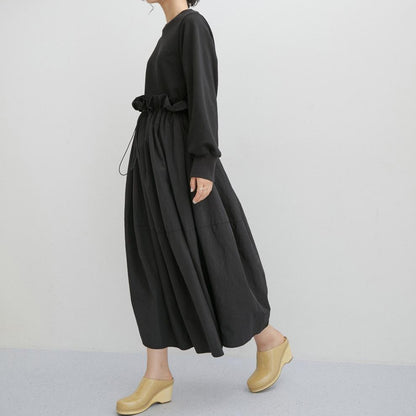 【24AW】【ワンピース】切り替え フェイクツーピース ハイウエスト 長袖ワンピース【AHシリーズ】