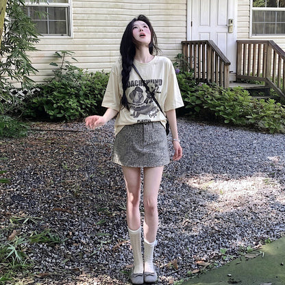 【トップス】Tシャツ レディース ドッグプリント 半袖 コットン100% オーバーサイズ カジュアル【JZシリーズ】