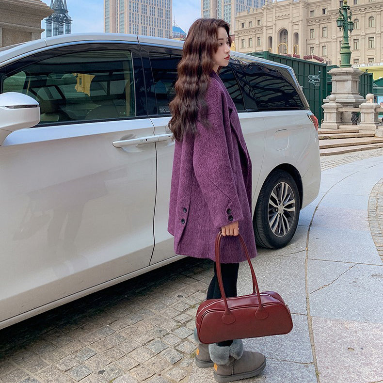 【アウター】💜上品ブルーベリーパープル✨ウールコート レディース 秋冬 韓国風【JZシリーズ】