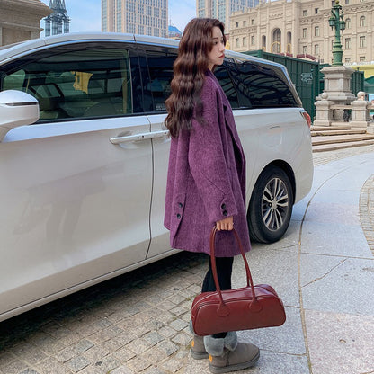 【アウター】💜上品ブルーベリーパープル✨ウールコート レディース 秋冬 韓国風【JZシリーズ】