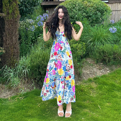 【ワンピース】ドーパミンカラー 異国風 ノースリーブワンピース 夏の旅行コーデにぴったり！細見え効果も◎【SHシリーズ】