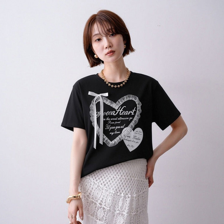 【トップス】リボン デザイン コットン 半袖 Tシャツ レディース 夏 ゆったり 若見え こなれ感 きれいめ【JZシリーズ】