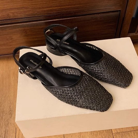 【シューズ】編み込み サンダル｜フレンチ ローヒールで通気性 大人可愛い一足