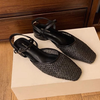 【シューズ】編み込み サンダル｜フレンチ ローヒールで通気性 大人可愛い一足