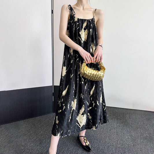 【ワンピース】夏 韓国風 花柄 レトロ ゆったり ドレープ ノースリーブ ワンピース【JZシリーズ】【SHシリーズ】