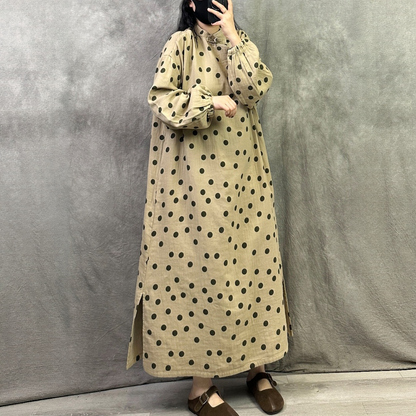 【ワンピース】レトロスタイル リネン ゆったり ベルト 長袖 ワンピース 【JZシリーズ】