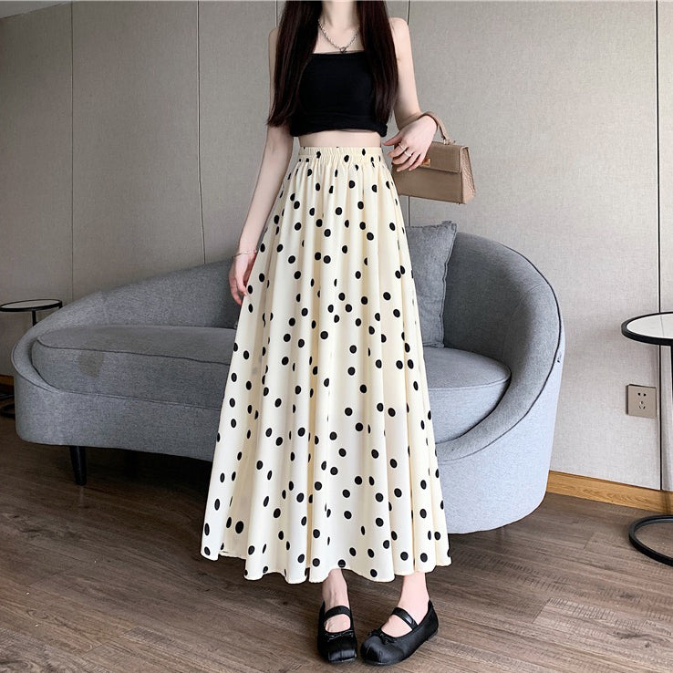 【ボトムス】ドット柄シフォンロングスカート Aライン 体型カバー 大人可愛い 夏 【SHシリーズ】