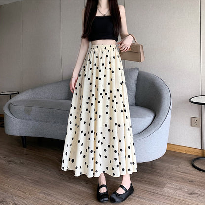【ボトムス】ドット柄シフォンロングスカート Aライン 体型カバー 大人可愛い 夏 【SHシリーズ】