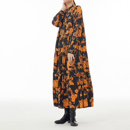 【ワンピース】ボヘミアン風 超フレア 長袖 ロングワンピース 春新作 大きいサイズ レディース ゆったり 体型カバー トレンドワンピース【SHシリーズ】