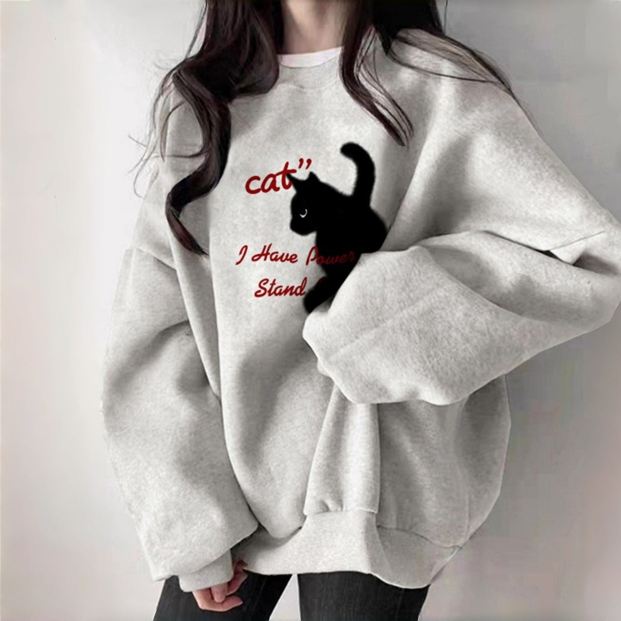 S~3XL【トップス】黒猫柄 フード付き スウェット レディース 秋冬 裏起毛 ゆったり おしゃれ【FCシリーズ】