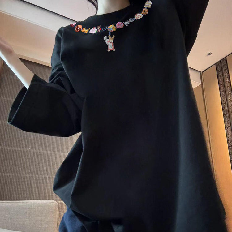 【トップス】アメリカンレトロ 長袖Tシャツ レディース 春新作 ゆったりシルエット デザイン性抜群 ストリート系 ルーズトップス【FCシリーズ】