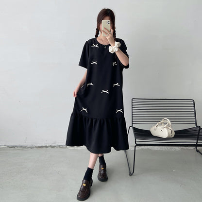 【ワンピース】体型カバー切替ワンピース レディース 夏 ゆったりシルエット お腹周りカバー 着痩せ 半袖 Aラインワンピース【JZシリーズ】