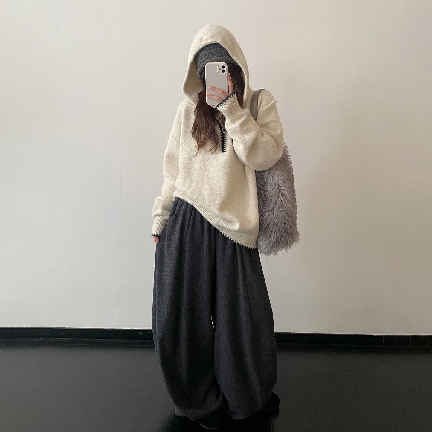 【ボトムス】50%ウール たっぷりワイド ロングパンツ こなれ感リラクシー【FCシリーズ】