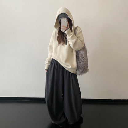 【ボトムス】50%ウール たっぷりワイド ロングパンツ こなれ感リラクシー【FCシリーズ】