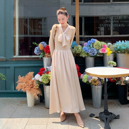 【ワンピース】春 秋 冬  リボンタイ 切り替え 長袖 ワンピース 【JZシリーズ】