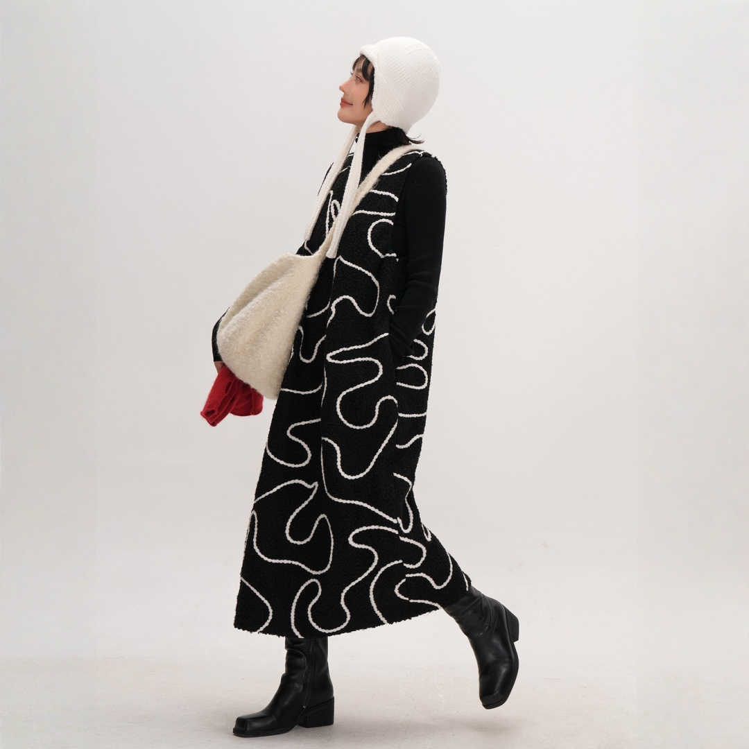 【ワンピース】ブラックライン Vネック ゆるリラックス ノースリーブ ワンピース 【JZシリーズ】