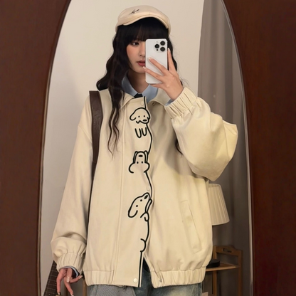 【🐶木登りわんちゃん】【アウター】 刺繍 ワッフル生地 男女兼用 長袖 ジャケット【FCシリーズ】