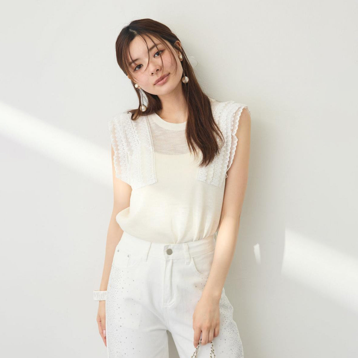 【トップス】レース切り替え ニット ベスト レディース 夏 透け感 ふんわり ゆったり 上品 こなれ感 レイヤード【JZシリーズ】