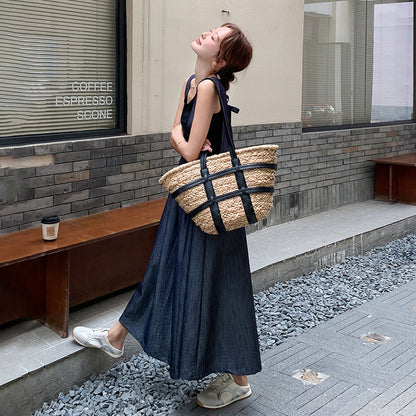 2点セット！【セットアップ】重ね着でおしゃれ ノースリーブ デニムサロペットワンピースセット レディース 夏 学院風 若見え スリム見え 体型カバー【JZシリーズ】