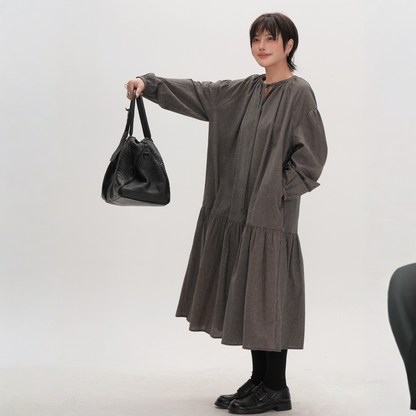 【ワンピース】春 秋 冬 チェック柄 長袖 細見え ロングワンピース 【JZシリーズ】